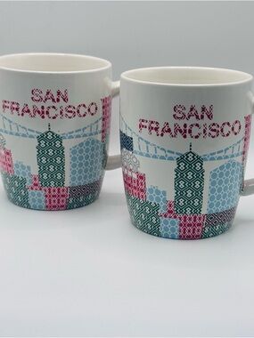 SAN FRANCISCO SKYLINE - QUILT PATTERN MUGS  CUPS - Stoneware, Set Of 2
